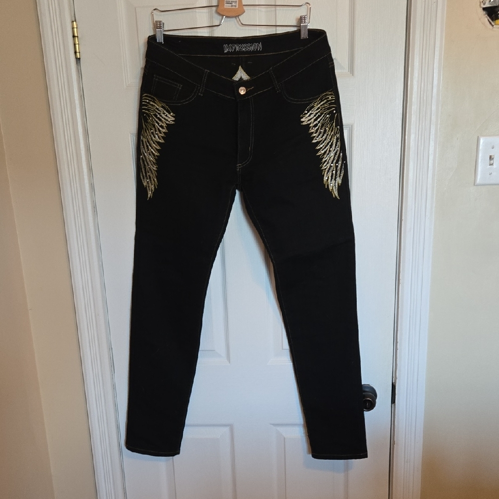 Impressions Dk Navy Denim w Gold Embroidered Wings & Fleur De Lis